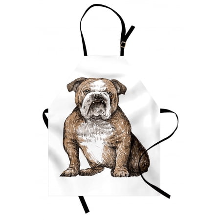 Bulldog Apron  Sketchy Hand Drawn Layout of a Grumpy-Looking Creature Sitting  Unisex Kitchen Bib with Adjustable Neck for Cooking Gardening  Adult Size  Camel Charcoal Grey  by Ambesonne