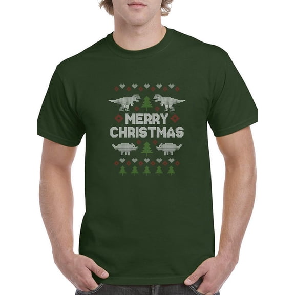 Merry Christmas With Dinosaurs T-Shirt Men -Smartprints Designs, Male Small