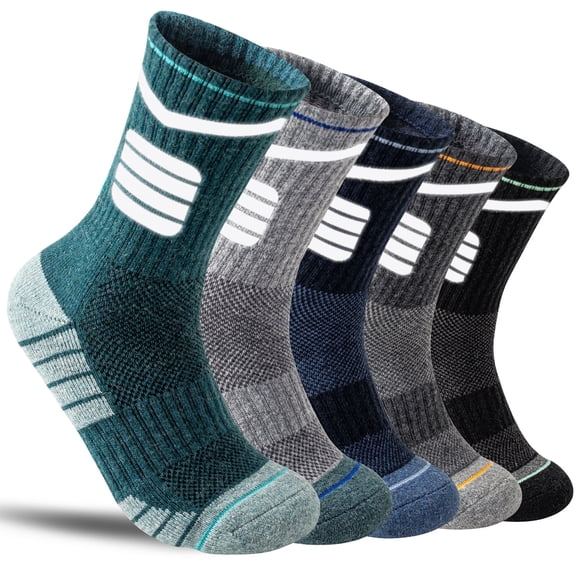 5 Pairs Merino Wool Hiking Socks Warm Thermal Winter Cozy Cushioned Moisture Wicking High Reflective Outdoor Night Safety Socks for Women & Men