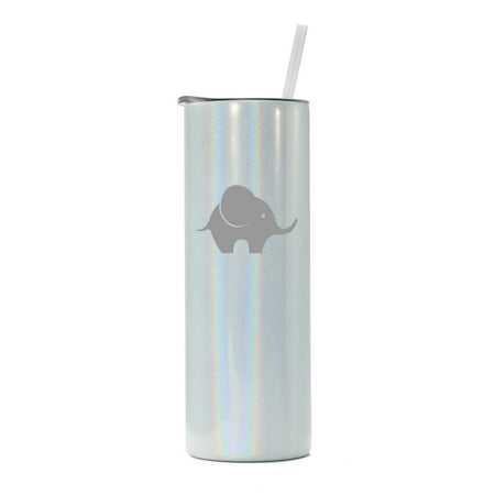 

20 oz Skinny Tall Tumbler Stainless Steel Vacuum Insulated Travel Mug Cup With Straw Baby Elephant (White Iridescent Glitter)