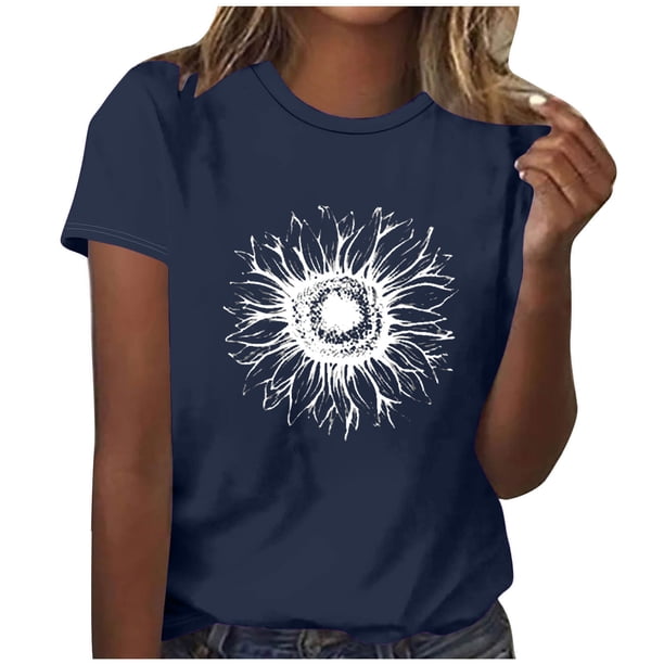 Tops Cortos para las Mujeres Blusas Impresas Manga Corta Cuello Redondo, Tops de Blusa para las Mujeres Primavera Verano Casual