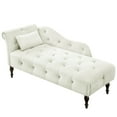 thumbnail image 2 of White Velvet Chaise Lounge With Attractive Buttons, Nailhead Trim, Solid Wood Legs & Pillow - Enhances Room Appeal Comfortable Stylish Legs, Buttons A Relaxing Haven, 2 of 3