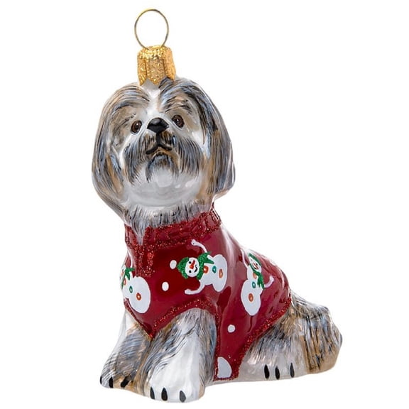 Joy To The World Shih Tzu in Christmas Pajamas Polish Glass Christmas Ornament
