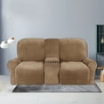 thumbnail image 5 of LiveGo 2 Seater Velvet Recliner Sofa Slipcover with Cup Holders, Stretch Loveseat Recliner Sofa Cover with Console Slate, Slipcover Protector for Living Room, 5 of 12