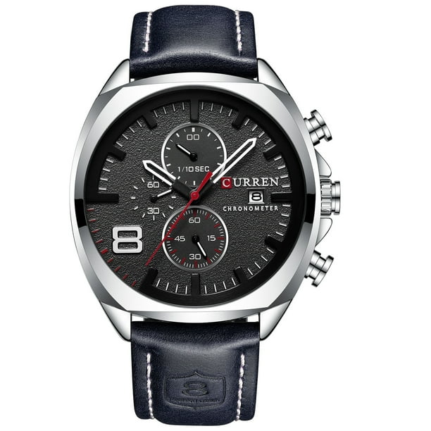 Reloj, Reloj de pulsera informal de negocios con movimiento de cronómetro de cuarzo para hombre Tomshoo Negro