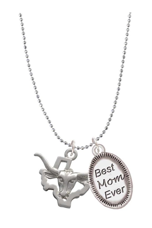 Silvertone Longhorn - Texas Best Mom Ever Charm Necklace