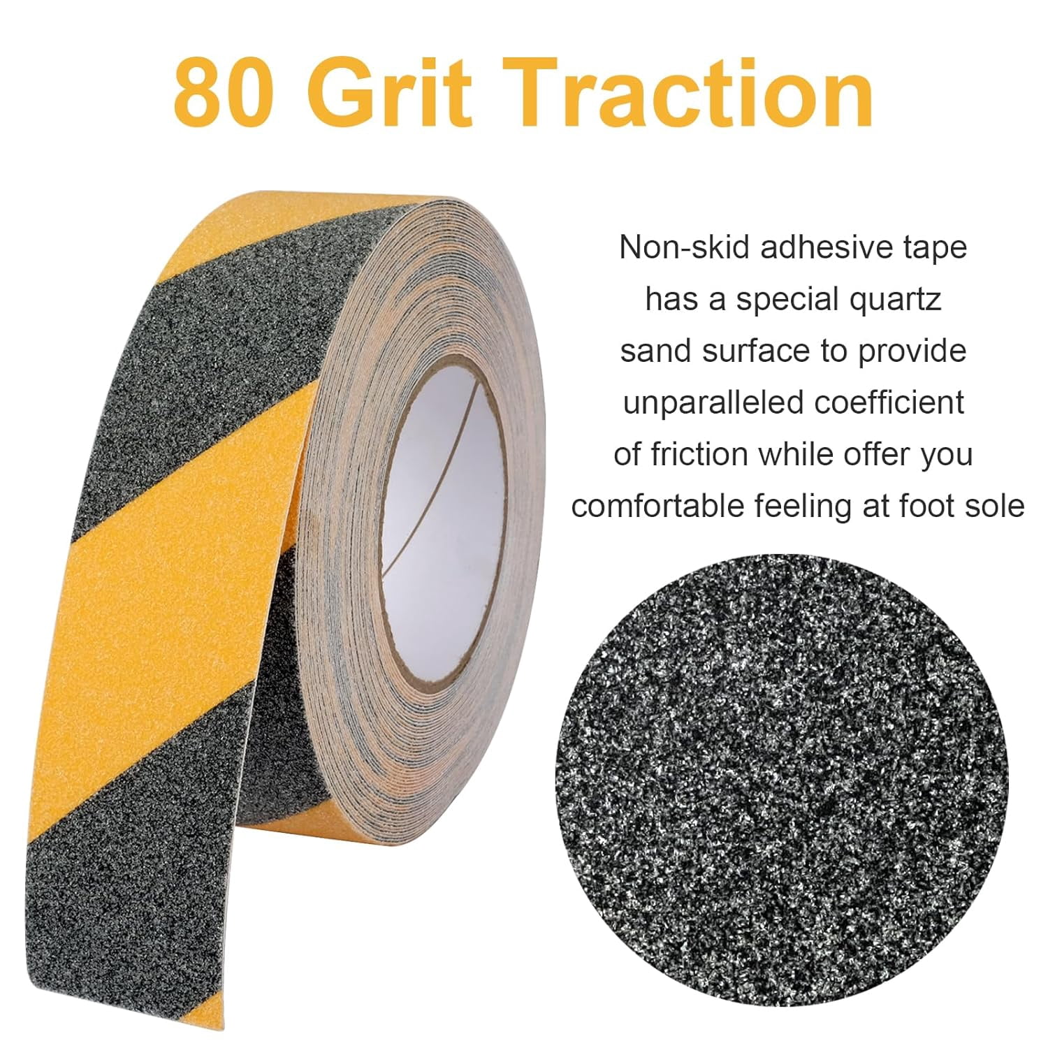 Anti Slip Tape, 2 Inch x 60 Feet Heavy Duty Grip Tape, Non-Slip Safety Tape for Stairs & Floors, Waterproof Anti-Skid Traction Tape with Strong Adhesive (Black & Yellow)