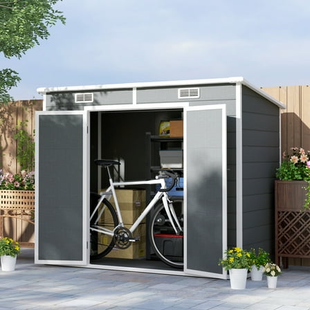 Outsunny 8' x 4' Resin Outdoor Storage Shed, Plastic Shed with Floor, Window, Lockable Doors and Vents, Gray