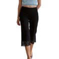 thumbnail image 2 of Costeam Womens Lace Trim Capri Pants Solid Color Straight Leg Elastic High Waist Casual Relaxed Fit Soft Breathable Cropped Trousers, 2 of 6