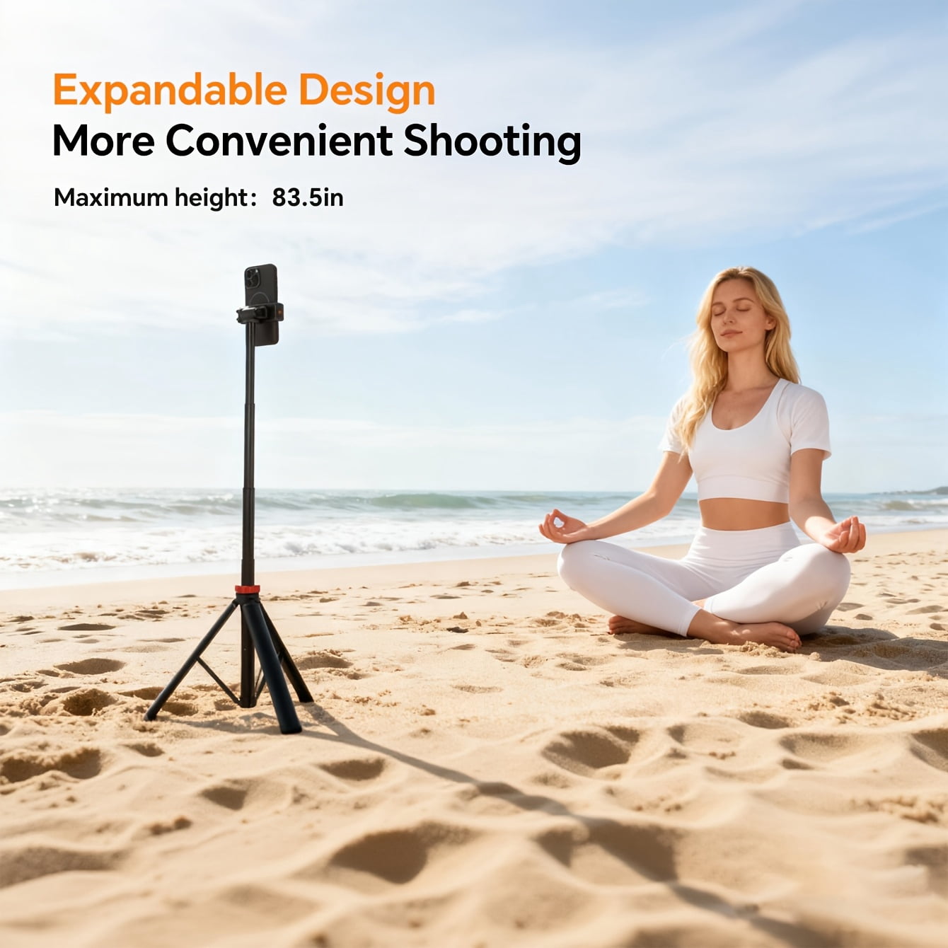 Enhanced 83.5" Mobile Phone Tripod with Remote, Adjustable Height, Sturdy Travel Base & Premium Mount for iPhone 17/15/14, Android, Camera