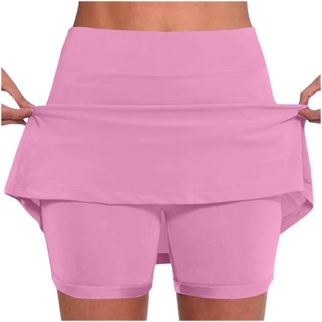 TaTaai Women's Summer Solid Color Mid-Waist Skirt Pants Sports Casual Bottoming Shorts Skort Elegant Versatile Breathable Daily Commute Vacation Wear Gift