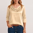 thumbnail image 7 of Women's Cowl Neck Satin Blouses 3/4 Sleeve Dressy Casual Tops Loose Fit Lightweight Soft Breathable Business Work Office Shirts, #01 Beige, XL, 7 of 7