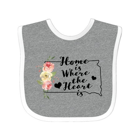 

Inktastic South Dakota Home is Where The Heart is with Watercolor Floral Gift Baby Girl Bib