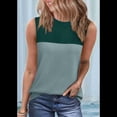 thumbnail image 4 of Camiseta Sin Mangas Informal de Verano con Cuello Redondo y Bloques de Color para Mujer, Verde, Talla XL, 4 of 8