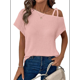 thumbnail image 1 of Camiseta Informal de Verano para Mujer, de Corta, con Hombros Descubiertos y Tejido Gofre, Color Rosa, Talla M, 1 of 6