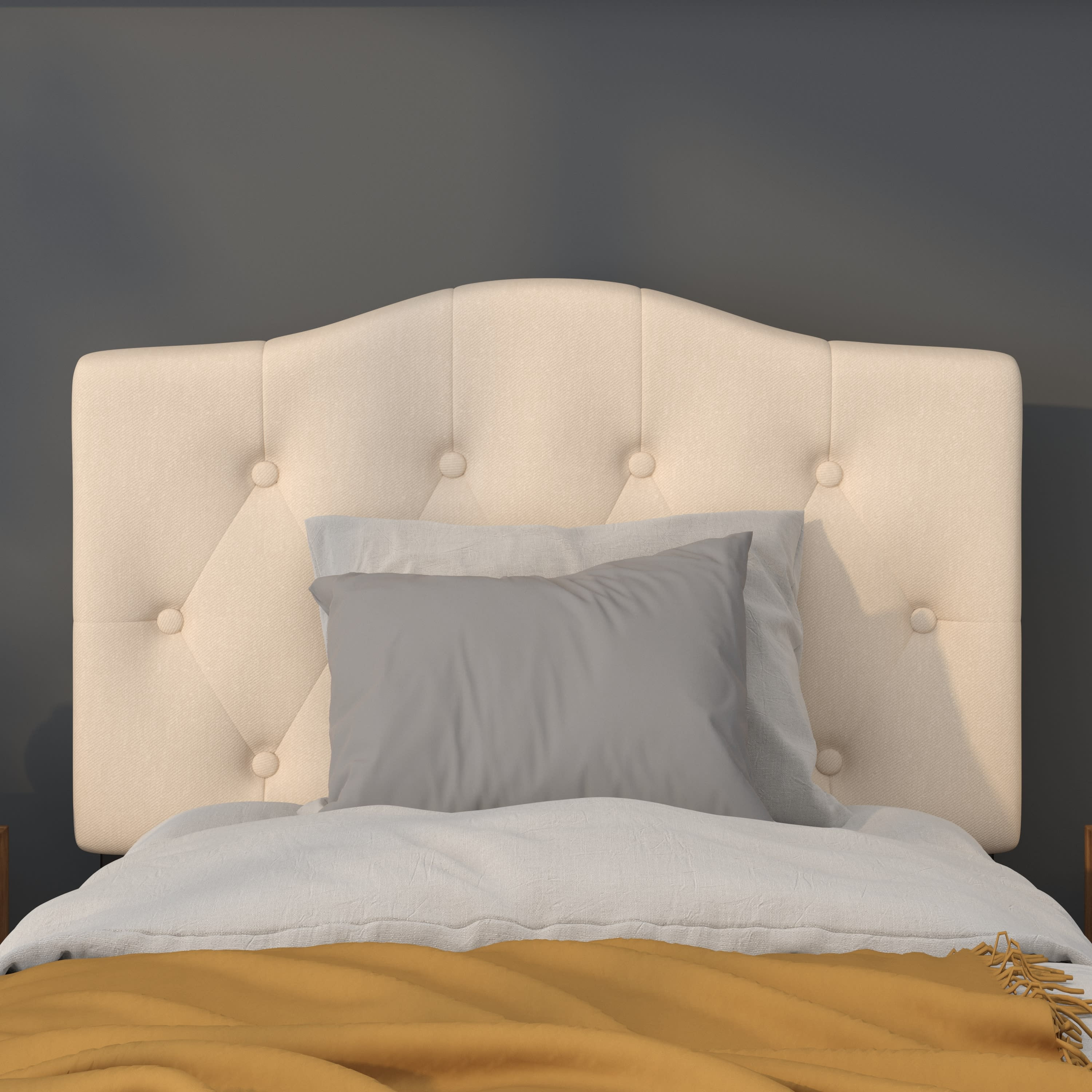 Tufted Upholstered Twin Size Headboard in Beige Fabric