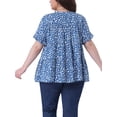 thumbnail image 3 of Blusa de peplum con volantes en las mangas y cuello redondo para mujer de tallas grandes Agnes Orinda 2X azul, 3 of 6