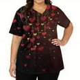 thumbnail image 3 of Dwralegc Valentines Day Tops for Women Oversized Lightweight T Shirts with 2 Pockets Short Sleeve Love Heart Print V Neck Nursing Workwear Stretch Deep Red M, 3 of 5