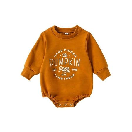 

wybzd Infant Baby Boy Girl 1st Halloween Set Letters Pumpkin Ptrint Crewneck Long Sleeve Sweatshirt Romper Bodysuit 0-24 Months