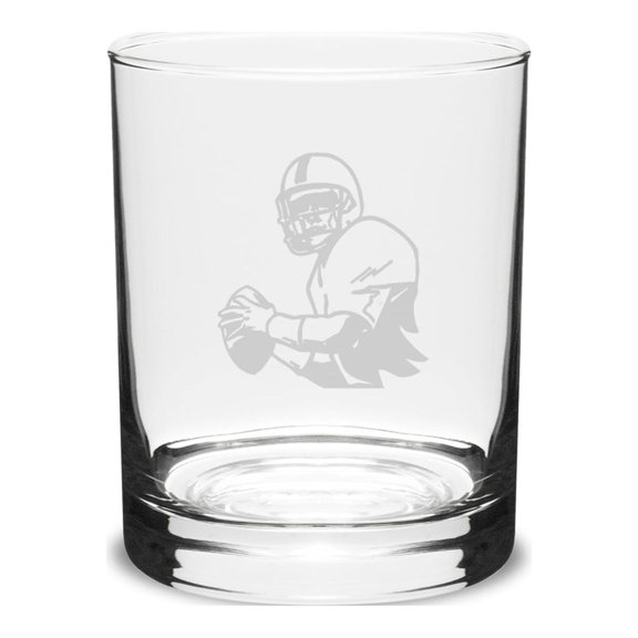 Quarterback 14 oz. Deep Etched Double Old Fashion Glass