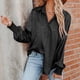 thumbnail image 2 of Camisa de manga larga con solapa Camisa con botones lavable a máquina suelta de fibra de poliéster de moda para mujer Negro XL, 2 of 5