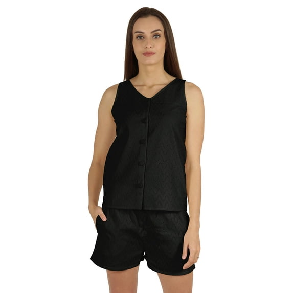 Bimba Solid 2 Pcs Nightwear Set For Women Sleeveless Shirt & Short Sleepwear