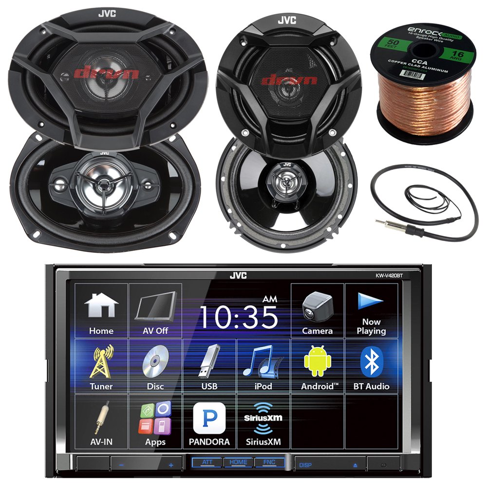 JVC KWV420BT 7" Touch Screen Car CD/DVD Bluetooth Receiver Bundle Combo
