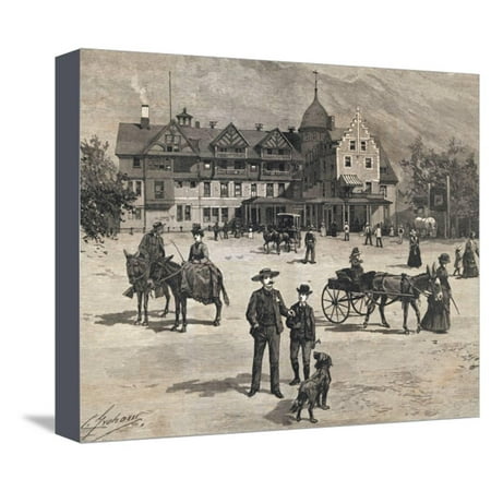Illustration of Colorado Springs Settlers during Daily Routines Stretched Canvas Print Wall