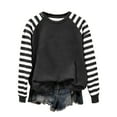 thumbnail image 3 of BVOFAR Long Sleeve Shirts for Women Oversized Crewneck Sweatshirts Fall Casual Striped Raglan Sleeve Pullover Trendy Cute Sweatshirt for Vacation Travel Date Office Work Black M, 3 of 4