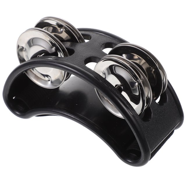 WHAMVOX 1Pcs Foot Tambourine In Black With Compact Body And Nickel-Plated Jingle Bells For Musical Instruments
