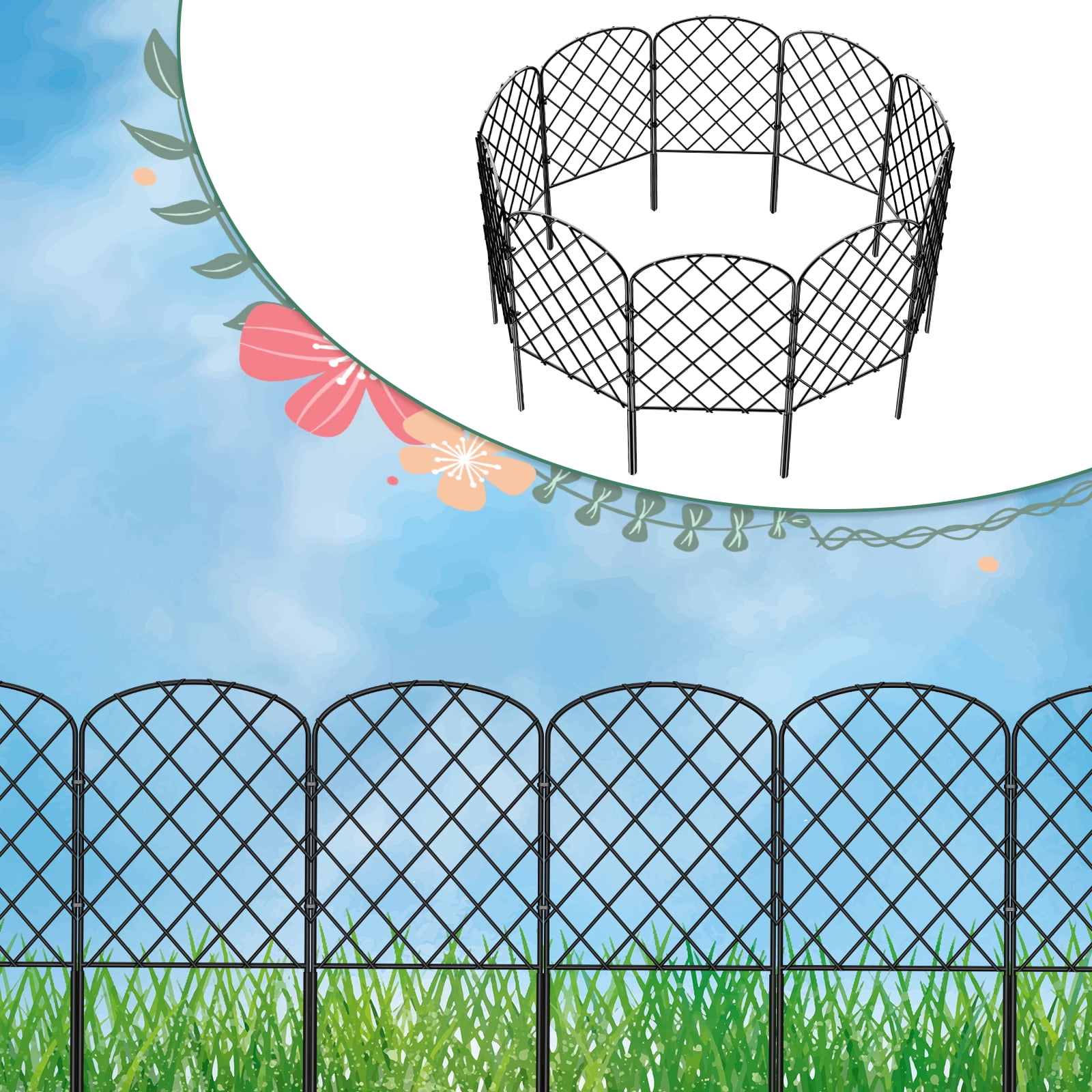 25 Pack Decorative Garden Fence, 27 Ft. Total Length x 24 In. High, Animal Barrier Border, Stainless Steel Wire Fence Panels for Outdoor Patios, Gardens, Courtyards, Patio, Rhombus