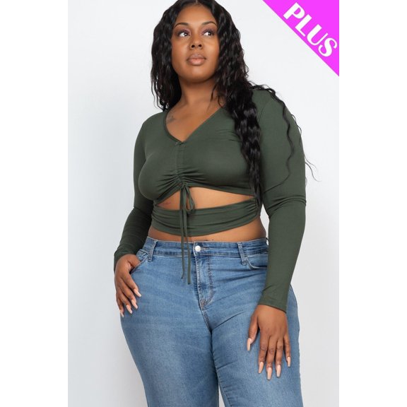 Plus Size Drawstring Ruched Cutout Crop Top