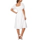 thumbnail image 3 of Vestido midi de verano A Line para mujer con cuello cuadrado, mangas cortas abullonadas y ojales, estilo chic, color blanco, talla XL, 3 of 6