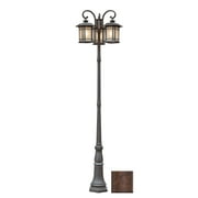 Three Light Rust Tea Stained Linen Glass Post Light