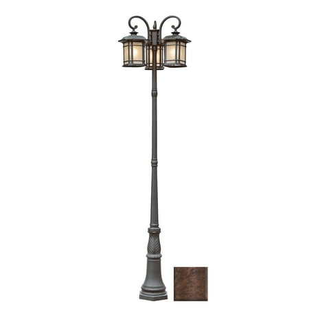 Three Light Rust Tea Stained Linen Glass Post Light