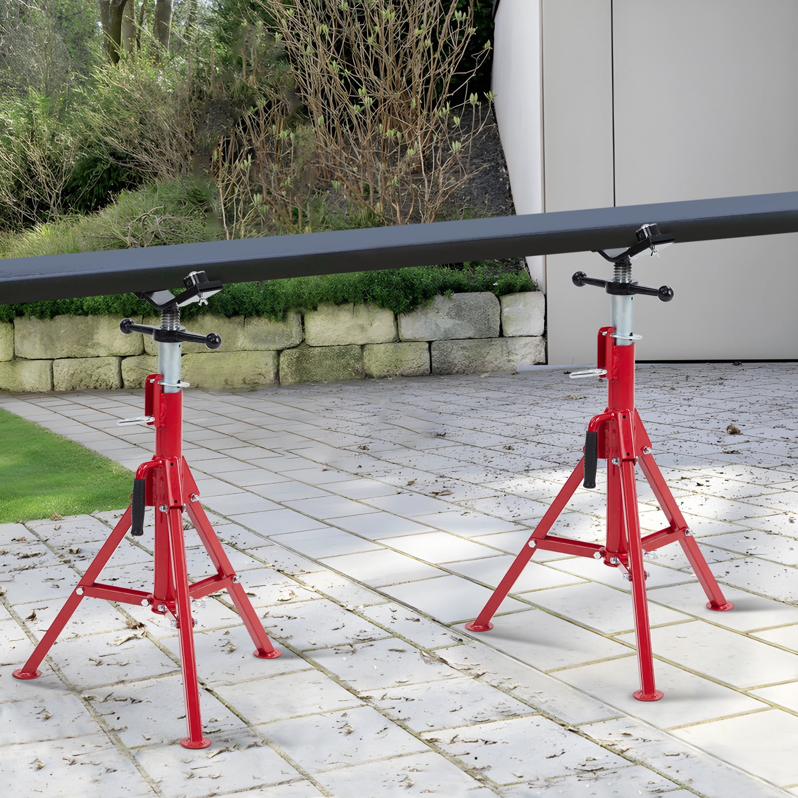 Amkui 2 Balls Transfer V Head Pipe Stand 2500 LBS, Pipe Jack Stands Adjustable Height, Portable Pipe Stands, Heavy-Duty Steel Jack Stand,Secure Stability