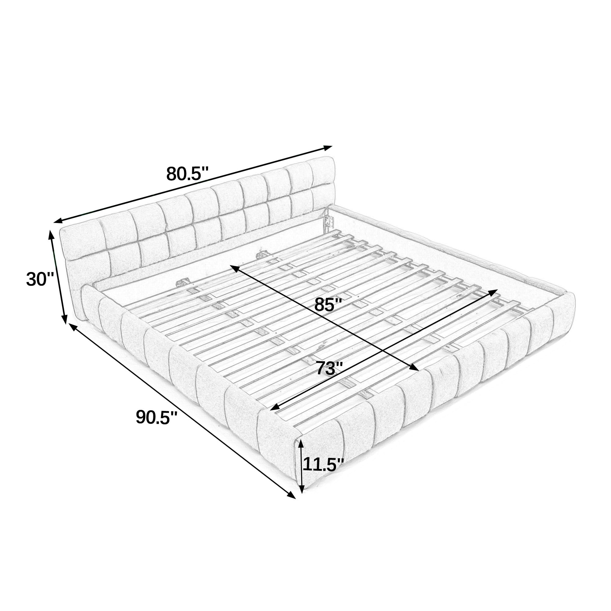 Howcool California King Size Chenille Upholstered Platform Bed Frame with Padded Headboard,Low Profile Bed with Wood Slats,No Box Spring Needed,Dark Gray