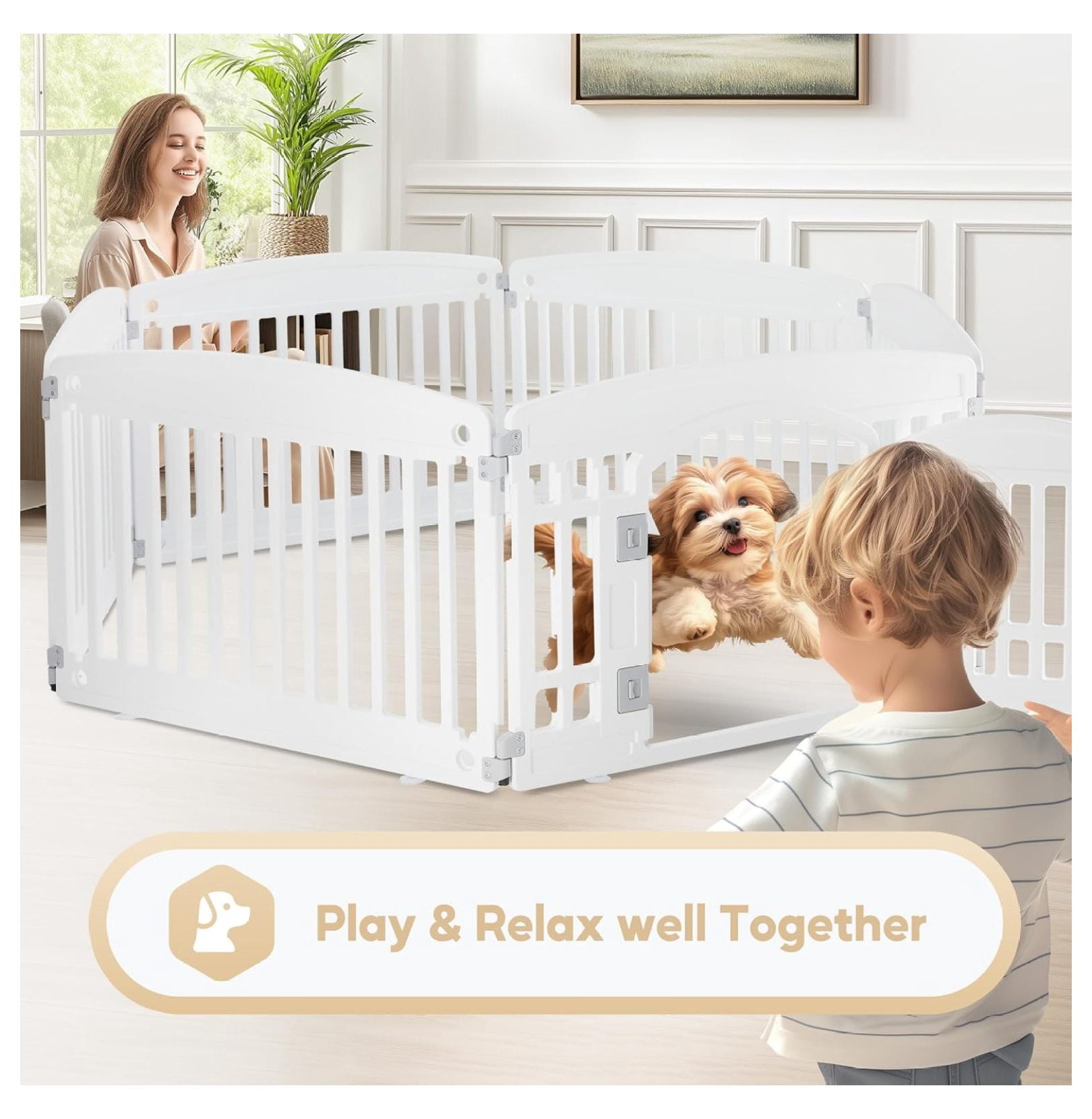 Dog Playpen, 24" Exercise 6-Panel Pet Playpen with Door, Safe and Secure, Folding and Portable Puppy Playpen for Puppies and Small Dogs, White