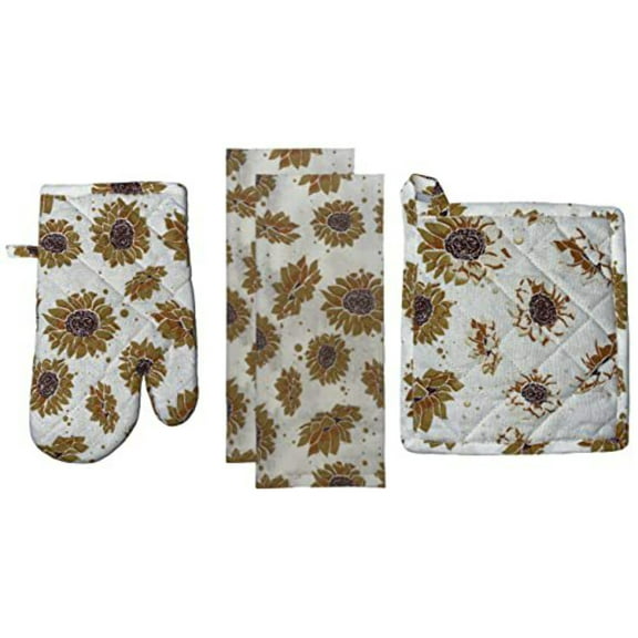 Set of 4, 100% Cotton, Sunflower Design Spring and Summer Kitchen Towel Set, Inc