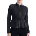 thumbnail image 2 of Womens Coats Zipper Denim Jacket Round Neck Long Sleeves Solid Color Lace Hem Denim Jacket,Denim Jacket for Women Dark Gray M, 2 of 3