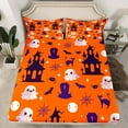 thumbnail image 2 of jejeloiu Halloween Ghost Queen Sheet Sets,Spooky Castle Flat Sheet,Black Bats Spider Queen Fitted Sheet For Boys Kids,Breathable Home Decor,4pcs, 2 of 7