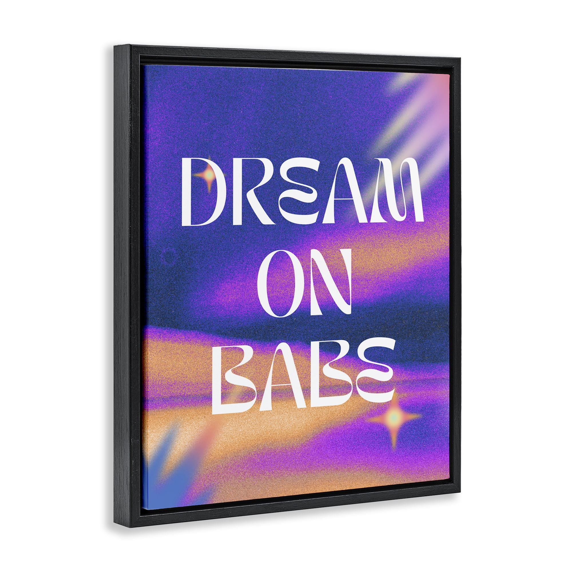 Stupell Industries Dream On Babe Purple Text & Numbers Painting Black Floater Framed Canvas Art Print Wall Art, 25 x 31