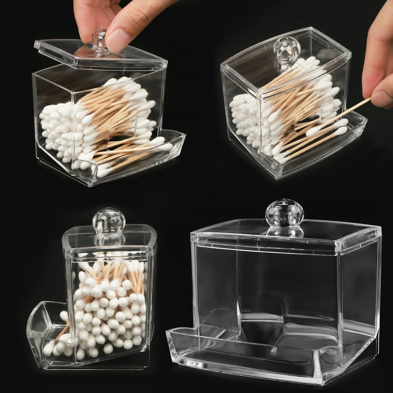 Clear Storage Boxes Qtip Holder Dispenser, Makeup Ball Holder For