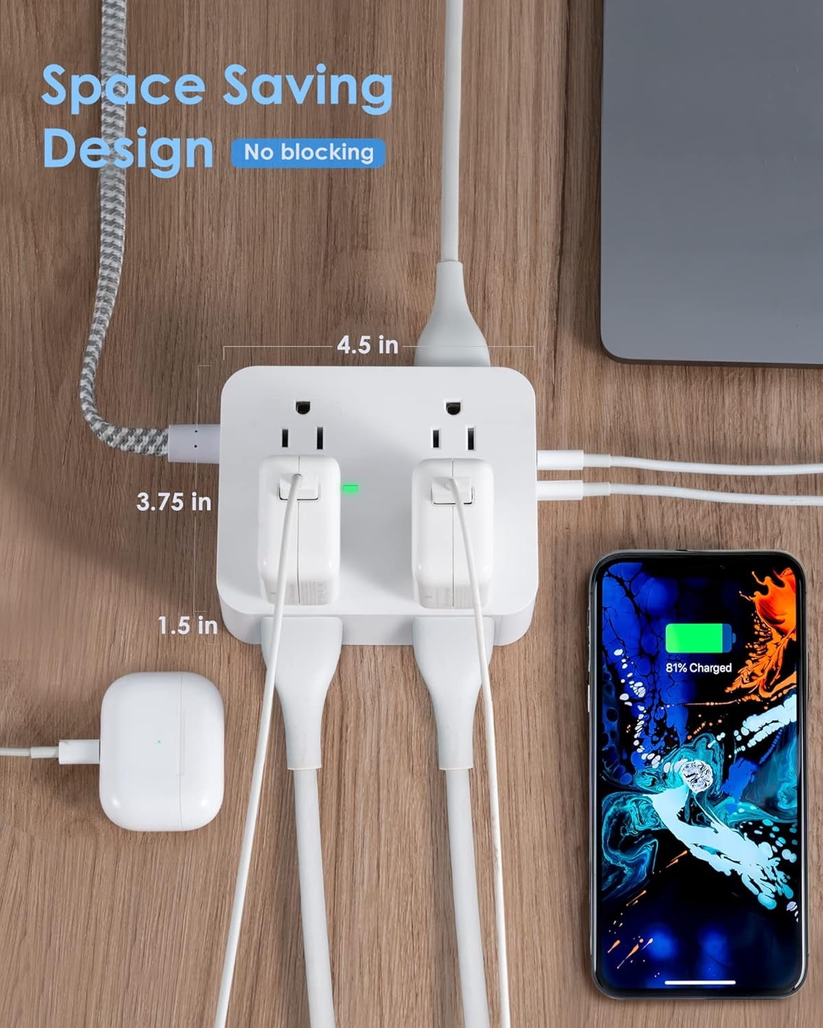 AllWays Plaza Extension Cord 20 Ft, Power Strip Surge Protector with 8 Outlets 4 USB Ports(2 USB C), Long Cord, Flat Plug, Wall Mount, Desk USB Charging Station for Home Office Essentials