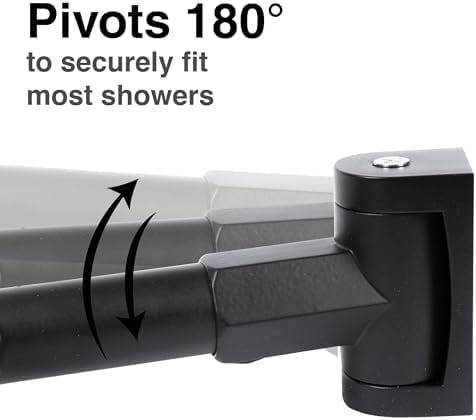 Double Curved Shower Rod, Metal Construction, Adjustable Between 44 to 70 Inches, Aluminum Rods and Zinc Mounting Hardware, Quality Modern Bathware, Black Finish