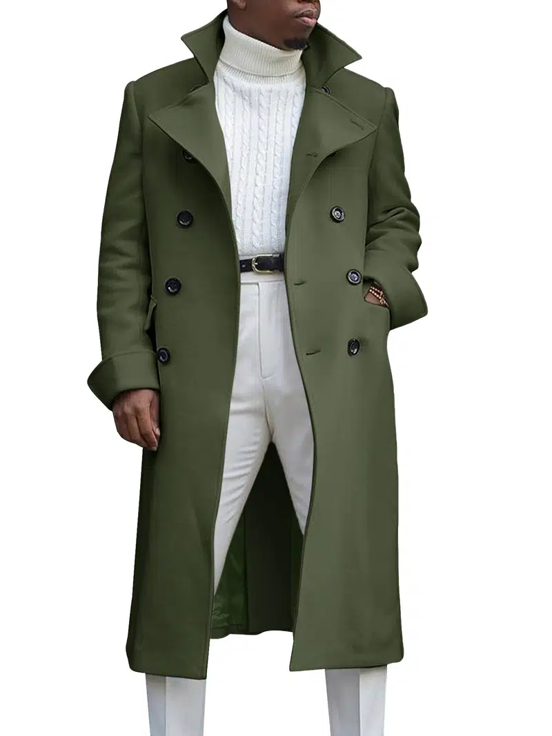 Men's Lapel Collar Double Breasted Long Trench Coat - Walmart.com