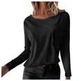 thumbnail image 2 of Spring Tops for Women Undershirts for Women $5 Ladies Round Neck Long Sleeve Lace Pocket T-shirt Undershirts For Women $5ing Top Black S, 2 of 7