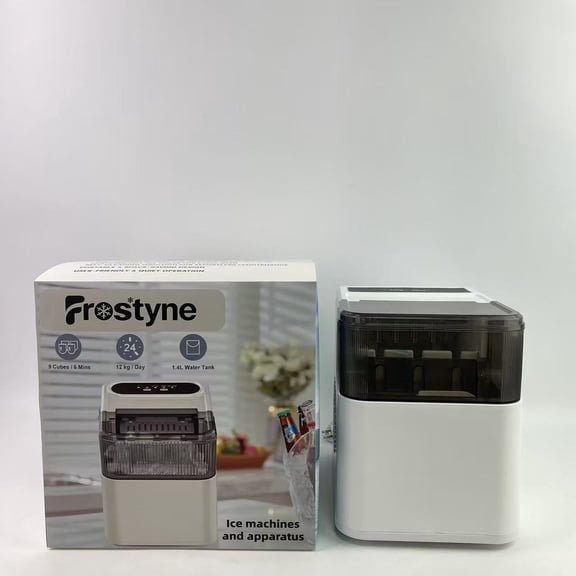 Frostyne Ice machines and apparatus,Countertop Ice Maker Machine with Handle, 26lbs Per Day, 9 Ice Cubes Ready in 6 Mins, Auto-Cleaning Portable Ice Maker with Basket and Scoop (White)