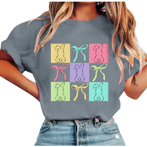 Tops de Manga Corta de Verano para las Mujeres Imprimir Blusa de Cuello Redondo, Moda Ligera de Poliéster Spandex