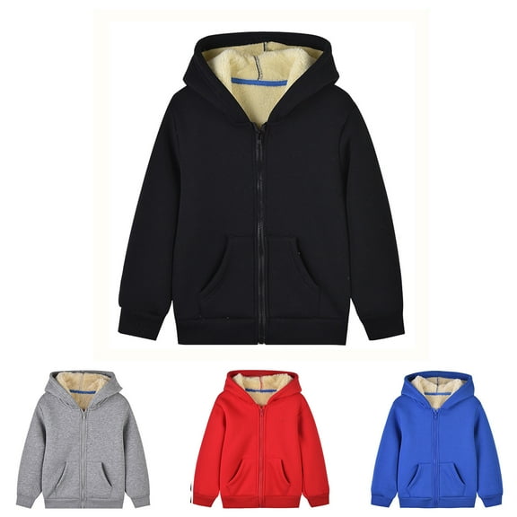 Teyfeniy Black Fleece-Lined Sweatshirts Girls and Boys Zip Up Hoodies Warm Thick Zipper Long Sleeve Hooded Pullover with Pockets for Toddler Kids